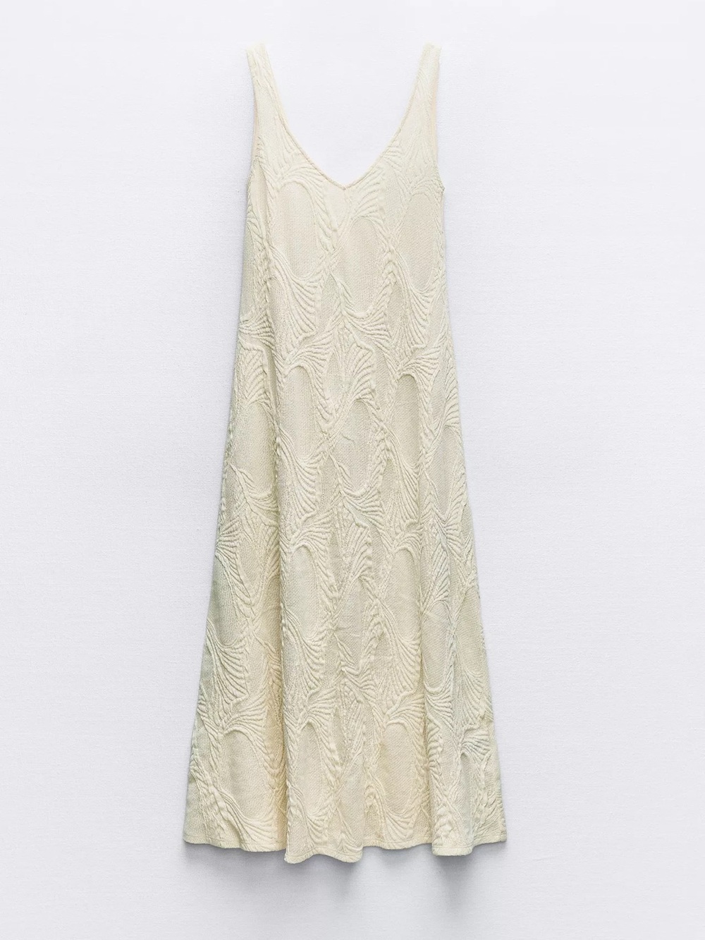 Zara Cream Textured V-Neck Slip Dress